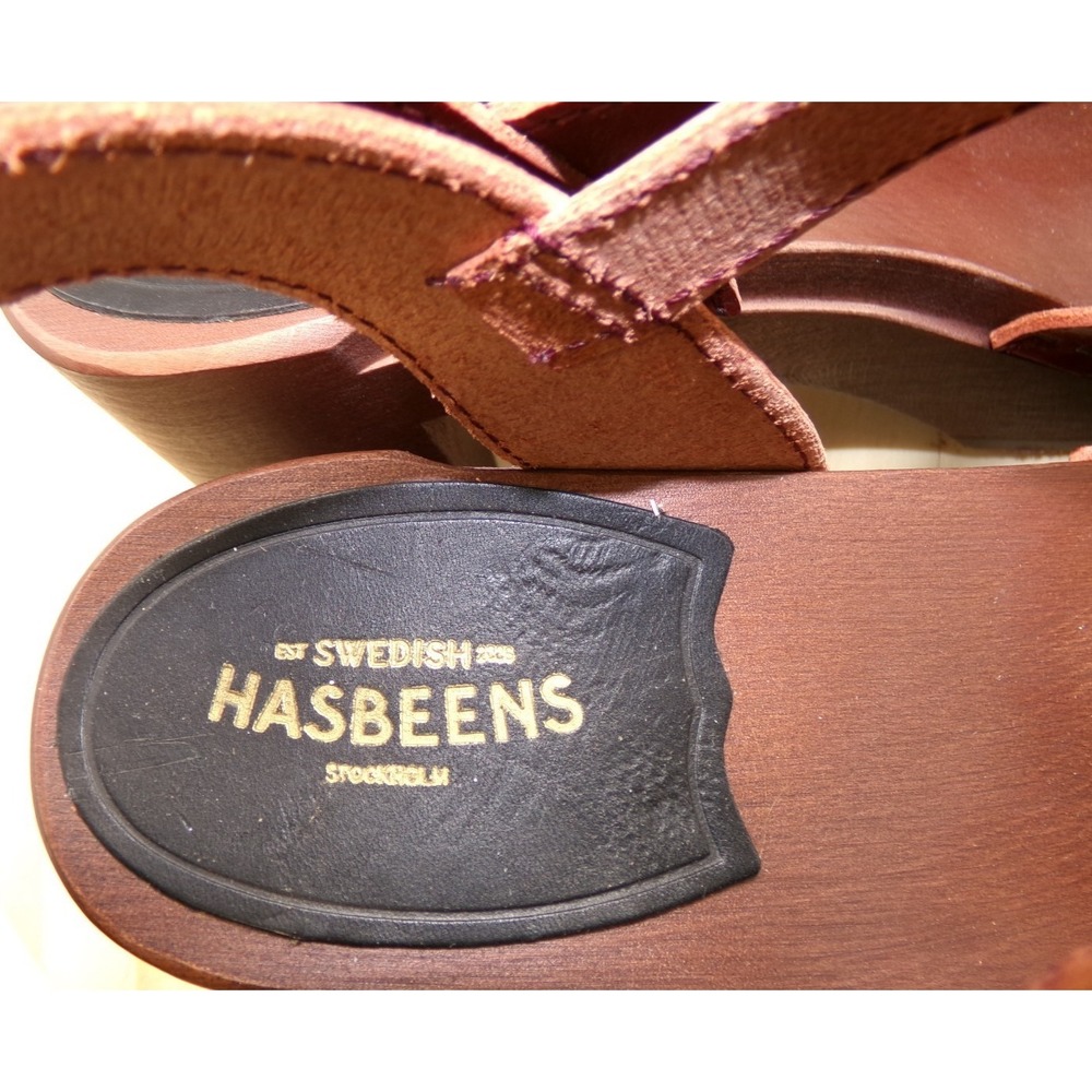 Swedish Hasbeens Strap Sandals Womens Bordeaux Size 39 Block Heel Strappy - Picture 10 of 10